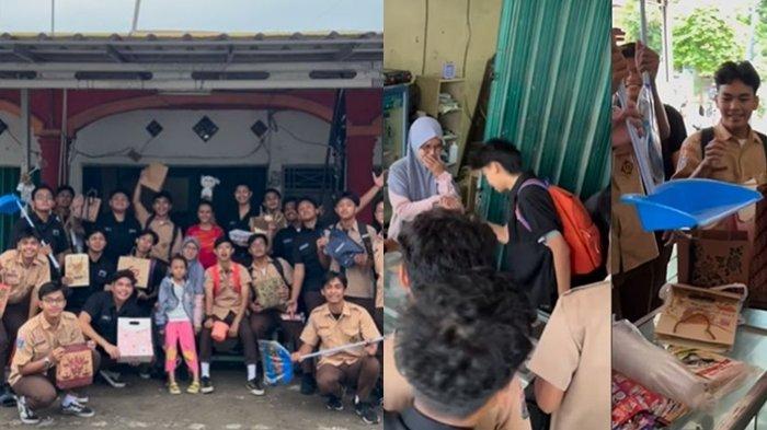 Viral murid SMA dari SMAN 1 Cilegon beri kado perpisahan kepada Ibu pemilik warung tongkrongan. Videonya bikin haru netizen.