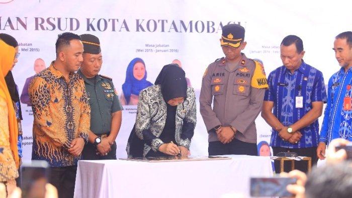 Wali Kota Kotamobagu Tatong Bara meresmikan Rumah Sakit Umum Daerah (RSUD) Kotamobagu, Sulawesi Utara, Kamis (7/9/2023).