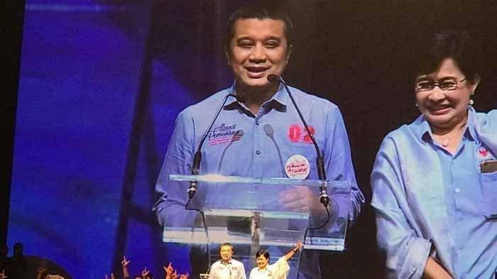 Erwin Aksa, saat memberikan sambutan di acara deklarasi dukungan Aliansi Pengusaha Nasional, di Djakarta Theater Ballroom, Jakarta Pusat, Kamis (21/3/2019). 
