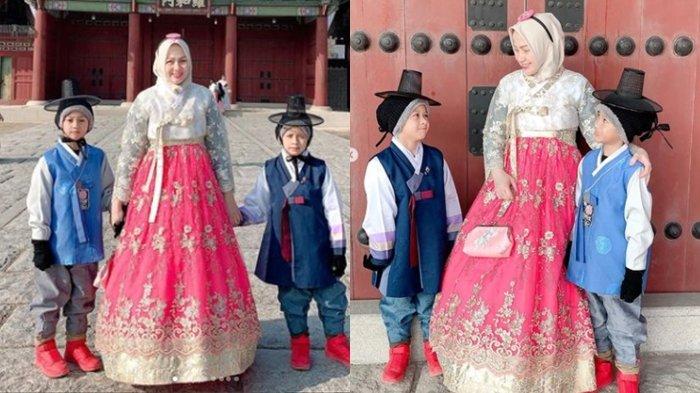Foto Anggie Bedu saat liburan ke Korea Selatan bersama anak-anak