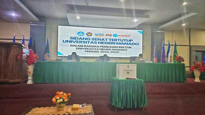 Sidang Senat Tertutup Pemilihan Rektor Universitas Negeri Manado (Unima) tahun 2025