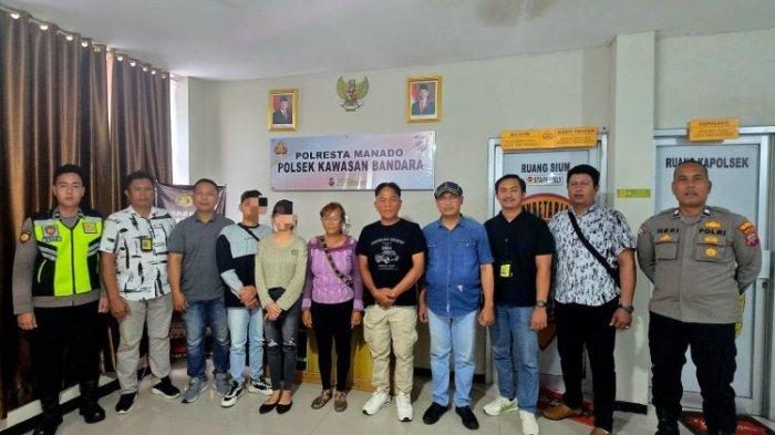 DIAMANKAN: Dua orang diduga korban Tindak Pidana Perdagangan Orang (TPPO), saat diamankan Polsek Kawasan Bandara Sam Ratulangi, pada Minggu (4/5/2025) pukul 06.30 Wita.