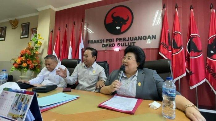 PERNYATAAN SIKAP - (Kanan ke kiri) Sekretaris Fraksi PDIP Sulut Vonny Paat, Wakil Ketua Fraksi PDIP Berty Kapojos dan Amir Liputo saat memberikan keterangan kepada media di kantor DPD PDIP Sulut, Kamis (3/7/2025). Berikut isi pernyataan sikap Fraksi PDIP Sulut soal nama RSUD ODSK.