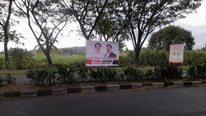 Baliho Steven kandouw-Jan Maringka di Minut, Sulawesi Utara, Minggu (4/8/2024).