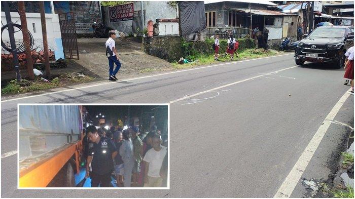 KECELAKAAN: Seorang pengendara sepeda motor tewas terlindas truk kontainer di Jalan Utama Arie Lasut, Kelurahan Ternate Tanjung, Kecamatan Singkil, Kota Manado, Sulawesi Utara (Sulut). Kejadian terjadi pada Senin (16/6/2025) malam sekitar pukul 23.10 Wita.