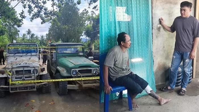 PERAMPOKAN - Kolase foto dua mobil hardtop yang disita Polres Minahasa Tenggara (Mitra) dari kasus perampokan material di tambang emas Ratatotok dan foto salah satu korban dari kasus perampokan di Tambang Ratatotok.