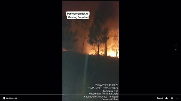 Viral video kebakaran di perkebunan dekat Gunung Soputan. Kobaran api besar dan meluas.