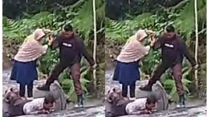 AKSI Bripka Abdul Syahid Viral, Tiduran di Jalan Terputus, Punggungnya Jadi Jembatan Ibu dan Anak