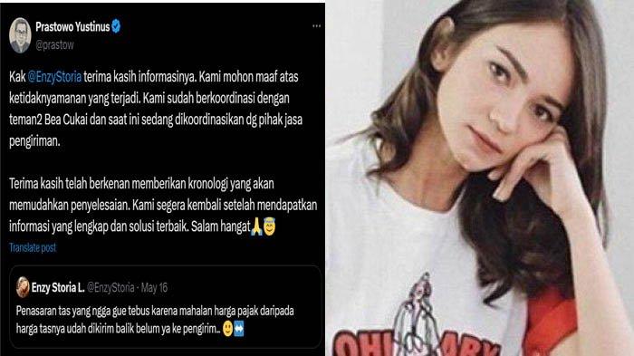 Artis Enzy Storia menyoroti Bea Cukai di media sosial twitter (X). Enzy mengeluhkan tasnya yang masih tertahan di Bea Cukai. 