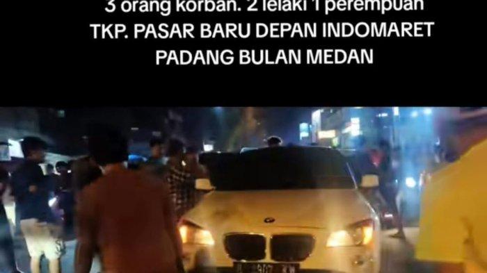 BALAPAN MAKAN KORBAN: Seorang wanita inisial NA (29) meninggal dunia usai ditabrak mobil BMW yang balapan dengan mobil Fortuner di Jalan Jamin Ginting, Kota Medan, Sumatera Utara, pada Minggu (9/3/2025) dini hari. (TikTok @semuakonten.com)