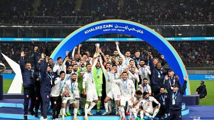 Bahrain merayakan kesuksesan menjadi juara Piala Teluk 2024, Sabtu (4/1/2025) di Kuwait City