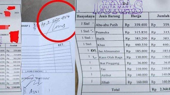 Bukti pelunasan pembelian seragam sekolah oleh orang tua murid SMAN 1 Kedungwaru
