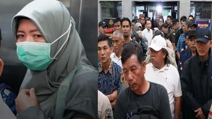DICIDUK SAAT RAPAT - Elsye Hartuti, Camat Pagar Gunung Lahat saat digiring masuk ke gedung Kejati Palembang pasca terjari OTT oleh Kejari Lahat, Kamis (24/7/2025). Elsye turut diamankan bersama 20 Kades dan 1 Ketua Forum Apdesi.