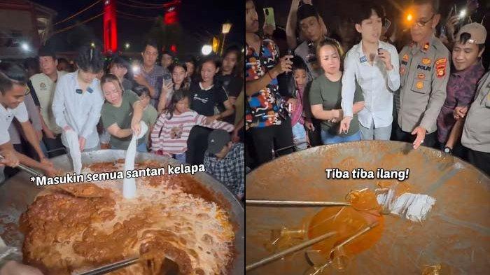 RENDANG HILANG: Influencer Willie Salim saat masak rendang 200 Kg di Palembang, Selasa (18/3/2025). Namun, ia terkejut saat tahu daging 200 kg tersebut hilang sekejap.