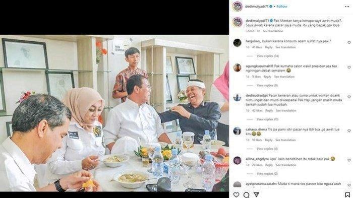 Politisi Gerindra Dedi Mulyadi bertemu Mentan Amran Sulaiman. Dedi tertawa lepas karena punya pacar baru yang masih muda.