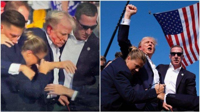 Kandidat Presiden AS Donald Trump dutembak saat menggelar kampanye di Pennsylvania Sabtu (13/7/2024). 