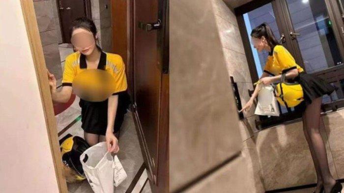 Driver ojol wanita seksi mengantar makanan 
