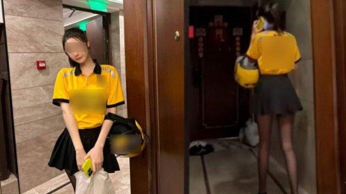 Driver ojol wanita seksi mengantar makanan 