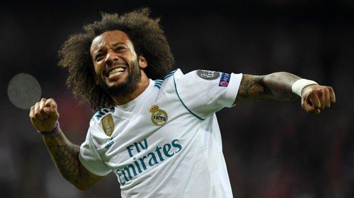 EKS MADRID: Pemain Real Madrid, Marcelo merayakan kelolosan timnya ke partai final usai secara agregat menang atas Bayern Muenchen dalam laga leg kedua semifinal Liga Champions di Stadion Santiago Bernabeu, Madrid, Spanyol, Rabu (2/5/2018) dini hari WIB. Marcelo memutuskan pensiun dari sepakbola 6 Februari 2025