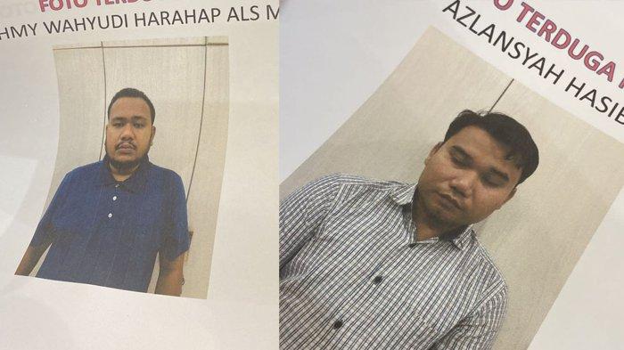 Foto tersangka anggota Bawaslu Medan, Azlansyah Hasibuan (kanan) dan Fahmy Wahyudi Harahap (kiri), tersangka dugaan pemerasan terhadap calon anggota legislatif DPRD Kota Medan.