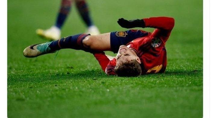 Gavi mengalami cedera dalam laga timnas Spanyol vs Georgia di Kualifikasi Euro 2024 (19/11/2023).