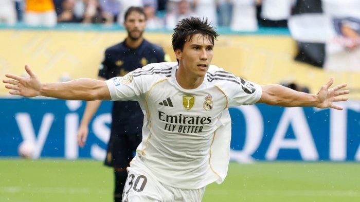 SELEBRASI GARCIA - Penyerang muda Real Madrid selebrasi usai cetak gol ke gawang Juventus. Gonzalo Garcia memecahkan rekor langka setelah menjadi pahlawan di babak 16 besar Piala Dunia Klub 2025, pada Rabu (2/7/2025).