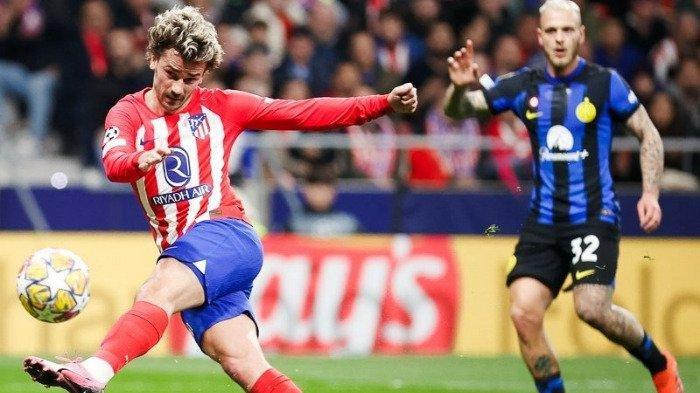 Aksi penyerang Atletico Madrid, Antoine Griezmann saat melawan Inter Milan pada leg kedua babak 16 besar Liga Champions, Kamis (14/3/2024). Atletico Madrid menjadi tim terakhir untuk melengkapi delapan tim yang lolos ke babak perempat final Liga Champions, Kamis (14/3/2024).