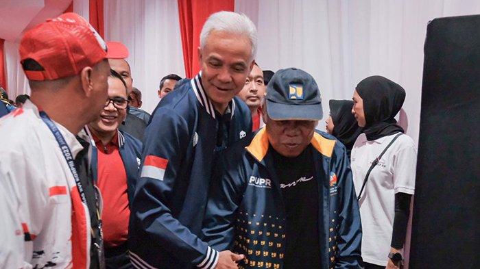 Gubernur Jawa Tengah Ganjar Pranowo dan Menteri PUPR Basuki Hadimuljono pada Pembukaan Pornas KORPRI XVI Jawa Tengah 2023.