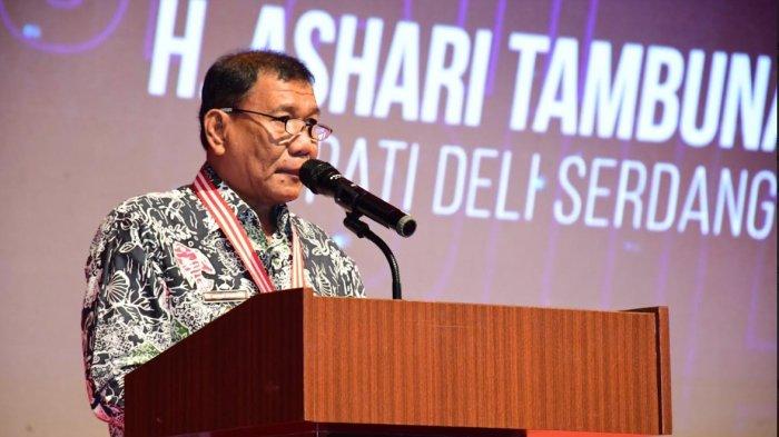 Bupati Deliserdang, H Ashari Tambunan meluncurkan Aplikasi Sistem Informasi Terintegrasi dan Kolaborasi (Sirkulasi) Desa Membangun di Hotel Thong's Inn, Jalan Pasar V Kebun Kelapa Kualanamu, Kecamatan Beringin, pada Kamis (19/10/2023).