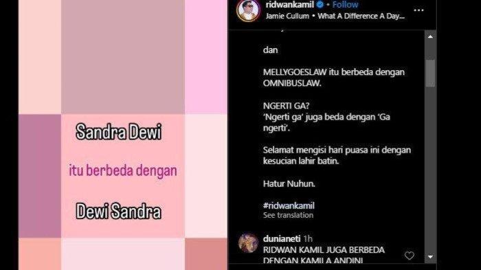 HEBOH IG Dewi Sandra Diserang Imbas Kasus Harvey Moeis, Ridwan Kamil:Ngerti Ga Beda Dengan Ga Ngerti
