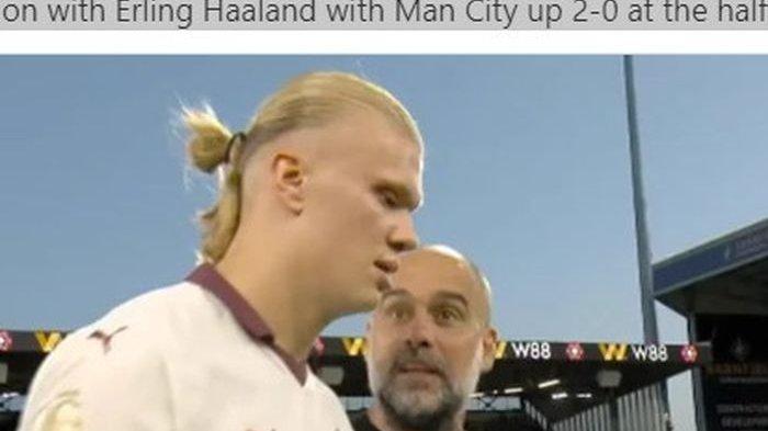 Pep Guardiola dan Erling Haaland dalam perdebatan sengit usai babak pertama laga Burnley vs Man City di pekan pertama Liga Inggris 2023-2024