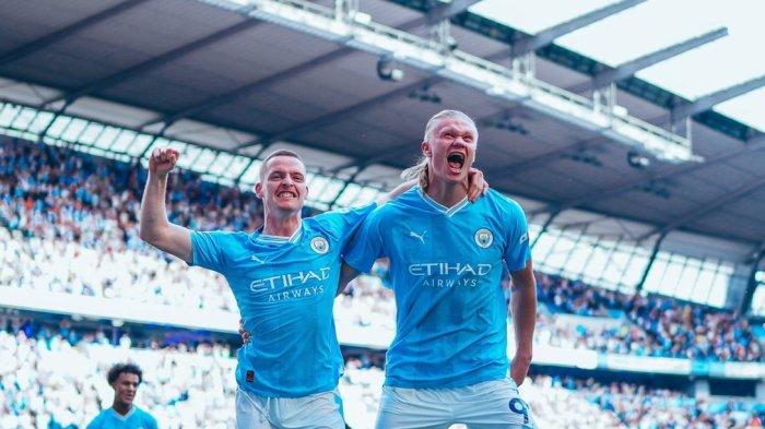 Erling Haaland cetak hattrick saat laga Manchester City vs Fulham di Liga Inggri 2023-2024. Haaland pun kini lewati legenda Manchester United