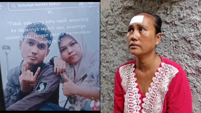 IBU KORBAN JASAD TANPA KEPALA- (KIRI) Foto Akbar Tanjung (24) bersama kekasihnya yang diunggah ke media sosial. (KANAN) Ernawati (42), ibu tiga anak warga Jakarta Utara, histeris setelah menyaksikan berita soal penemuan jasad tanpa kepala di pesisir Tanggamus, Lampung