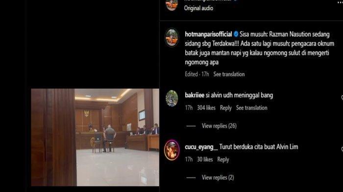 Kolom komentar akun Instagram Hotman Paris disebut netizen usai dirinya menyinggung soal musuh di saat kabar meninggalnya pengacara Alvin Lim.