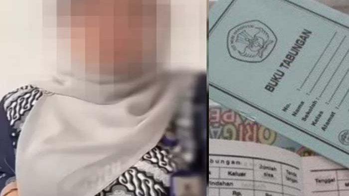 TABUNGAN MURID - Kolase foto ilustrasi guru wanita dan buku tabungan untuk berita jawaban Bu Guru Cicih saat ditagih kembalikan tabungan murid Rp343 juta. Uang tersebut dipakainya untuk modal usaha namun bangkrut.