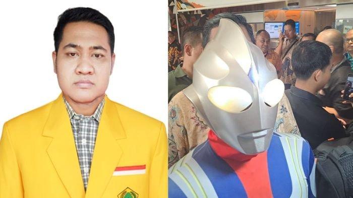 Jamaludin Malik, caleg terpilih Partai Golkar hadiri pelantikan Anggota DPR RI menggunakan kostum Ultraman
