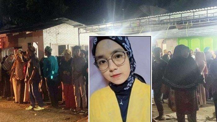 JENAZAH TANTRI LANGSUNG DIMAKAMKAN: Satu per satu pelayat mendatangi rumah duka di Jalan Handayani, Huta V, Nagori Karang Anyar, Kecamatan Gunung Maligas, Kabupaten Simalungun, Sabtu (15/7/2023) malam.  Tampak sejumlah keluarga, kerabat maupun teman-teman Tantri Yulaila Tanjung dari Universitas Simalungun (USI). (ISTIMEWA)