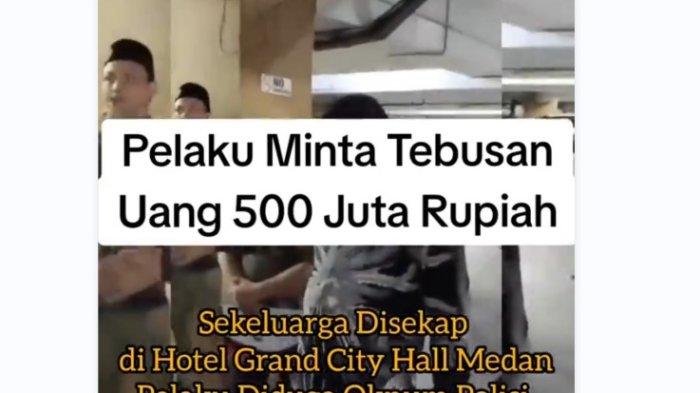 Jepretan layar saat keluarga, kuasa hukum, sepasang suami istri di Medan, dinarasikan disekap polisi di salah satu hotel di Medan, mendatangi lokasi hotel