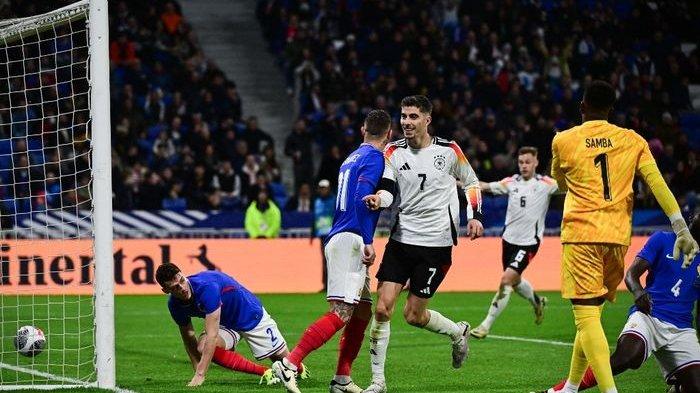 Momen Kai Havertz mencetak gol kedua Timnas Jerman ke gawang Timnas Prancis pada FIFA Matchday yang berlangsung di Stadion Groupama, Minggu (24/3/2024) dini hari WIB.