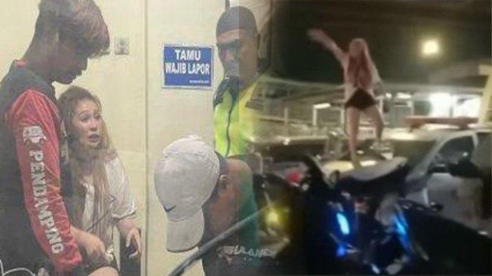 Wanita muda membajak mobil patroli ditangkap di Gerbang Tol Becakayu Jatiwaringin, Bekasi, Jawa Barat, Minggu (23/7/2023).