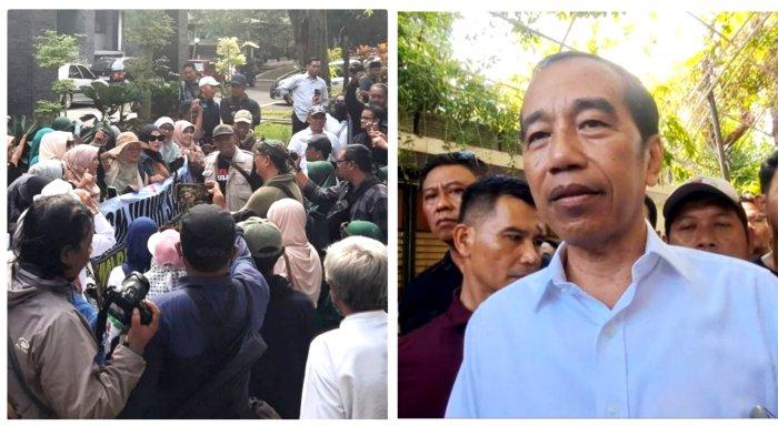 JOKOWI TEMUI MASSA: Presiden ke-7 RI Joko Widodo (Jokowi) menemui massa dari Tim Pembela Ulama dan Aktivis (TPUA) yang berdemo di kediamannya di Jalan Kutai Utara, Kelurahan Sumber, Kecamatan Banjarsari, Kota Solo, Jawa Tengah, Rabu (16/4/2025). Sebelumnya masaa TPUA telah berdemo di kampus UGM, Selasa (15/4/2025). 