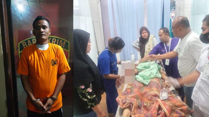 Kolase Foto. Pelaku Jonni alias Legen (32) warga Cinta Dapat, Dusun Kantil, Desa Padang Brahrang, Kecamatan Selesai, Langkat, saat diamankan personel Sat Reskrim Polres Binjai, Rabu (8/11/2023) malam. Kondisi korban Soraya Atikah Sari (18) warga Cinta Dapat, Dusun Kantil, Desa Padang Brahrang, Kecamatan Selesai, saat mendapat perawatan di RSU Delia, Rabu (8/11/2023). 