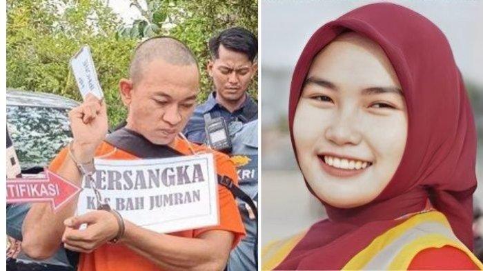 REKONSTRUKSI PEMBUNUHAN - Kolase foto oknum TNI AL Kelasi Satu Jumran dan calon istrinya, Juwita. Tersangka Jumran menjalani rekonstruksi pembunuhan jurnalis Juwita di Gunung Kupang, Cempaka, Sabtu (5/4/2025).