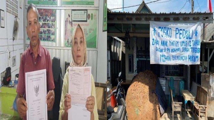KAKEK GUGAT CUCU - Kakek dan Nenek dari Zaki, Kadi dan Narti di Kantor LBH Dharma Bakti Indramayu, Selasa 8 Juli 2025 memperlihatkan surat pernyataan mengosongkan tanah.