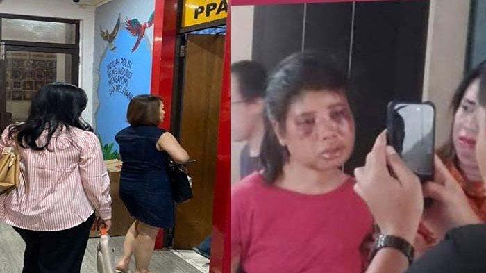 MAJIKAN ANIAYA ART - Majikan Intan, Asisten Rumah Tangga atau ART di Batam asal Kecamatan Loli, Kabupaten Sumba Barat, Nusa Tenggara Timur (NTT) saat memasuki ruangan Unit PPA Polresta Barelang, Senin (23/6/2025). Intan babak belur dan gajinya kerap dipotong