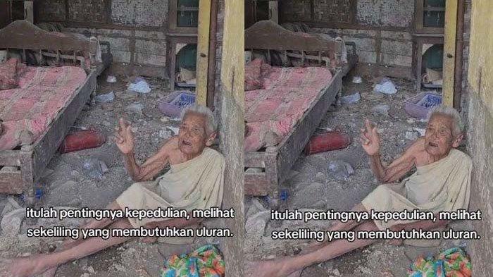NENEK SEBATANG KARA: Tangkapan layar seorang nenek bernama Mbah Tasem hidup sebatang kara, disadur pada Kamis (27/2/2025). Ia tinggal sendiran dan terlantar di gubuk penuh sampah