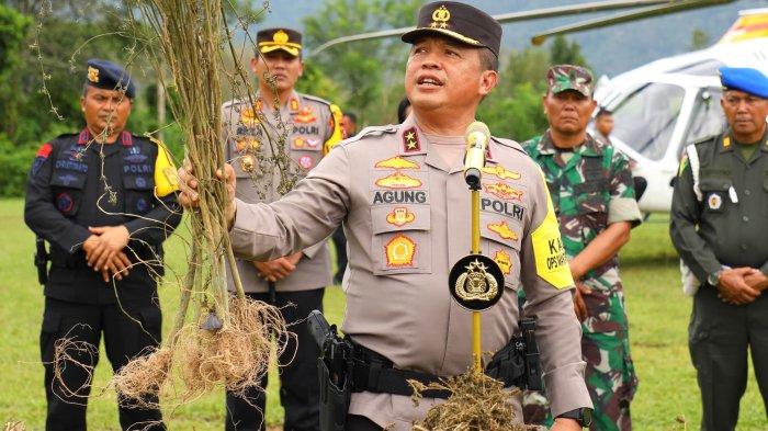 Kapolda Sumut Irjen Agung Setya Imam Effendi saat Konferensi Pers penemuan 150 hektare ladang ganja di Kabupaten Mandailing Natal, Sumatera Utara.