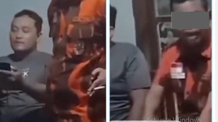 Kepala Desa memakai seragam loreng oranye datangi wali murid yang melaporkan pungli di sekolah anaknya. 