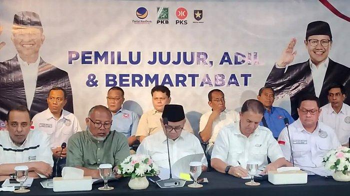 Ketua Umum Tim Hukum AMIN Ari Yusuf Amir dalam jumpa pers di Jalan Brawijaya X, Jakarta, Senin (19/2/2024). (ist)