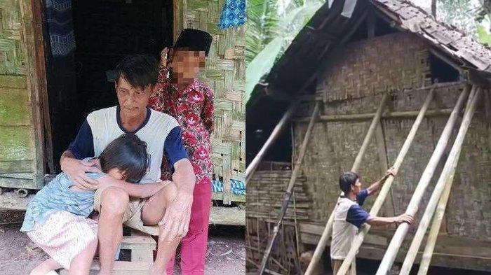 Ato bersama dengan dua anaknya tinggal di gubuk nyaris roboh